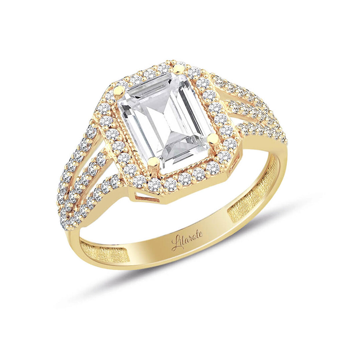 Üç Kollu Baget Taşlı Altın Yüzük