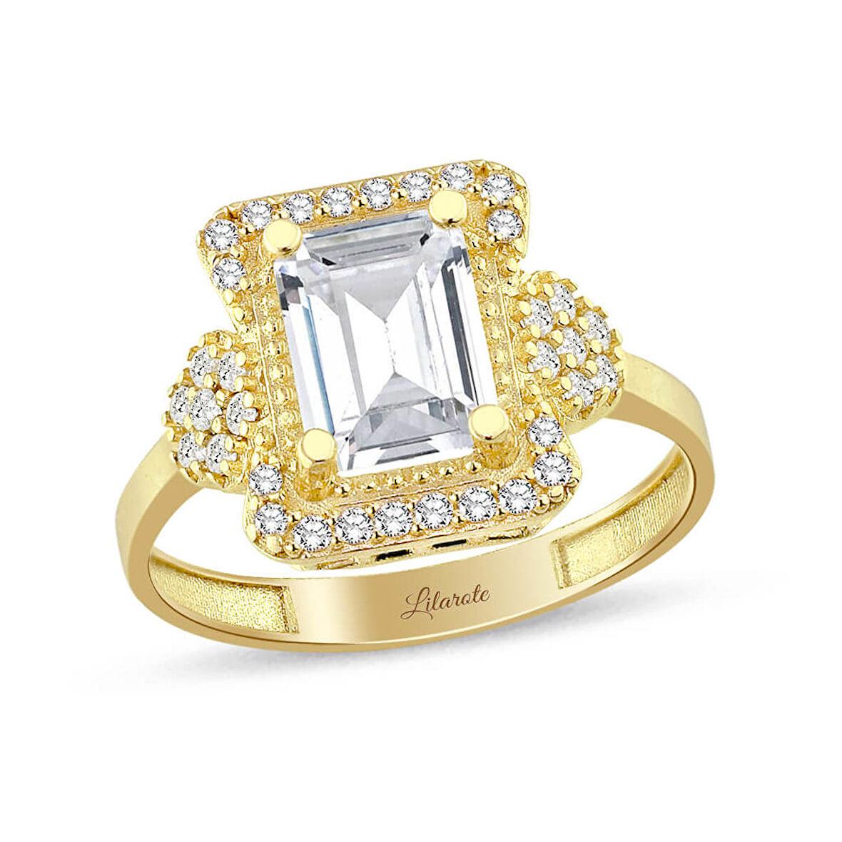 Taşlı Fantezili Altın Baget Yüzük