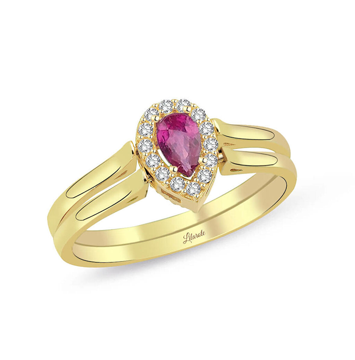 Özel Döndürülebilir Kırmızı Ve Yeşil Damla Taşlı Altın Yüzük