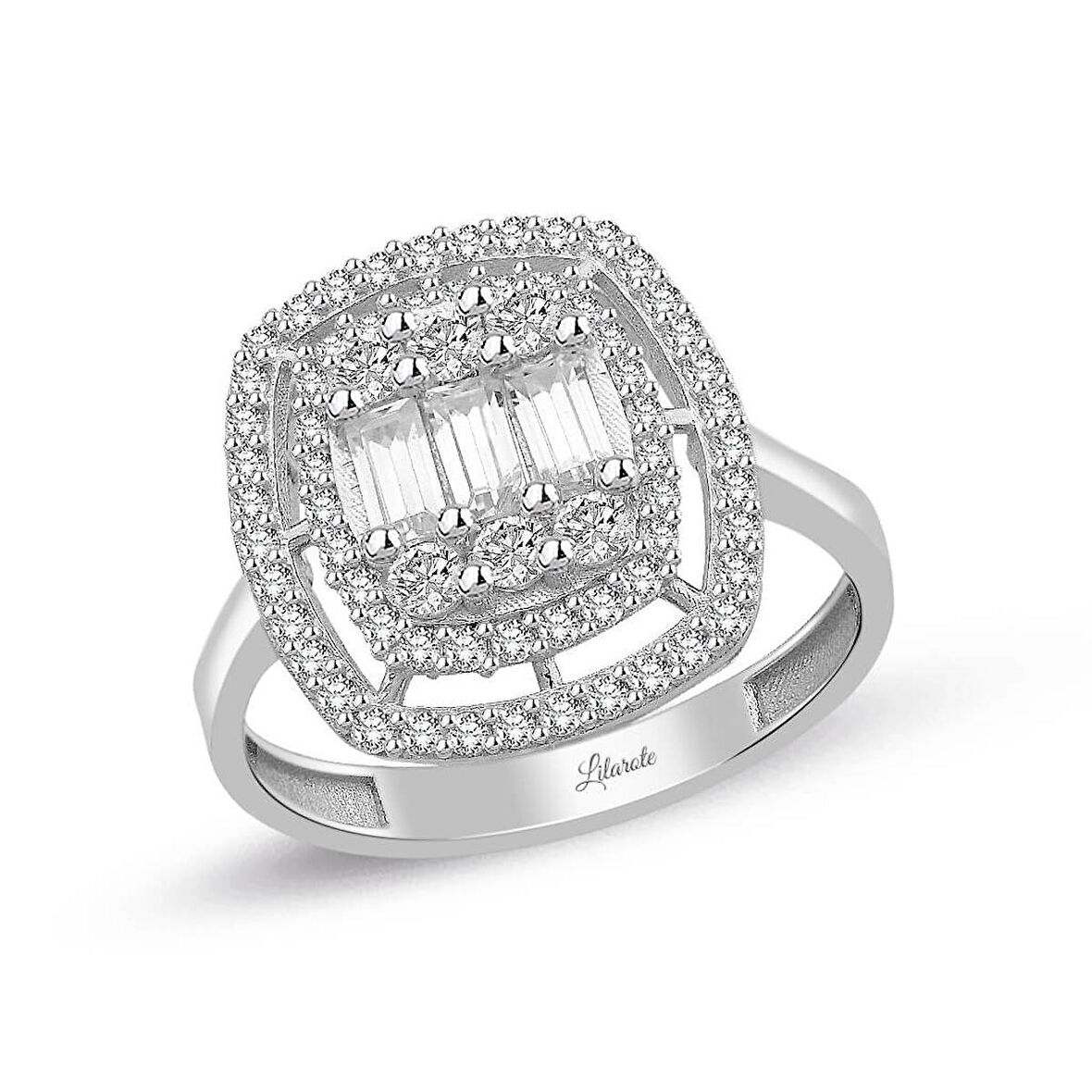 Baget Taşlı Beyaz Altın Yüzük