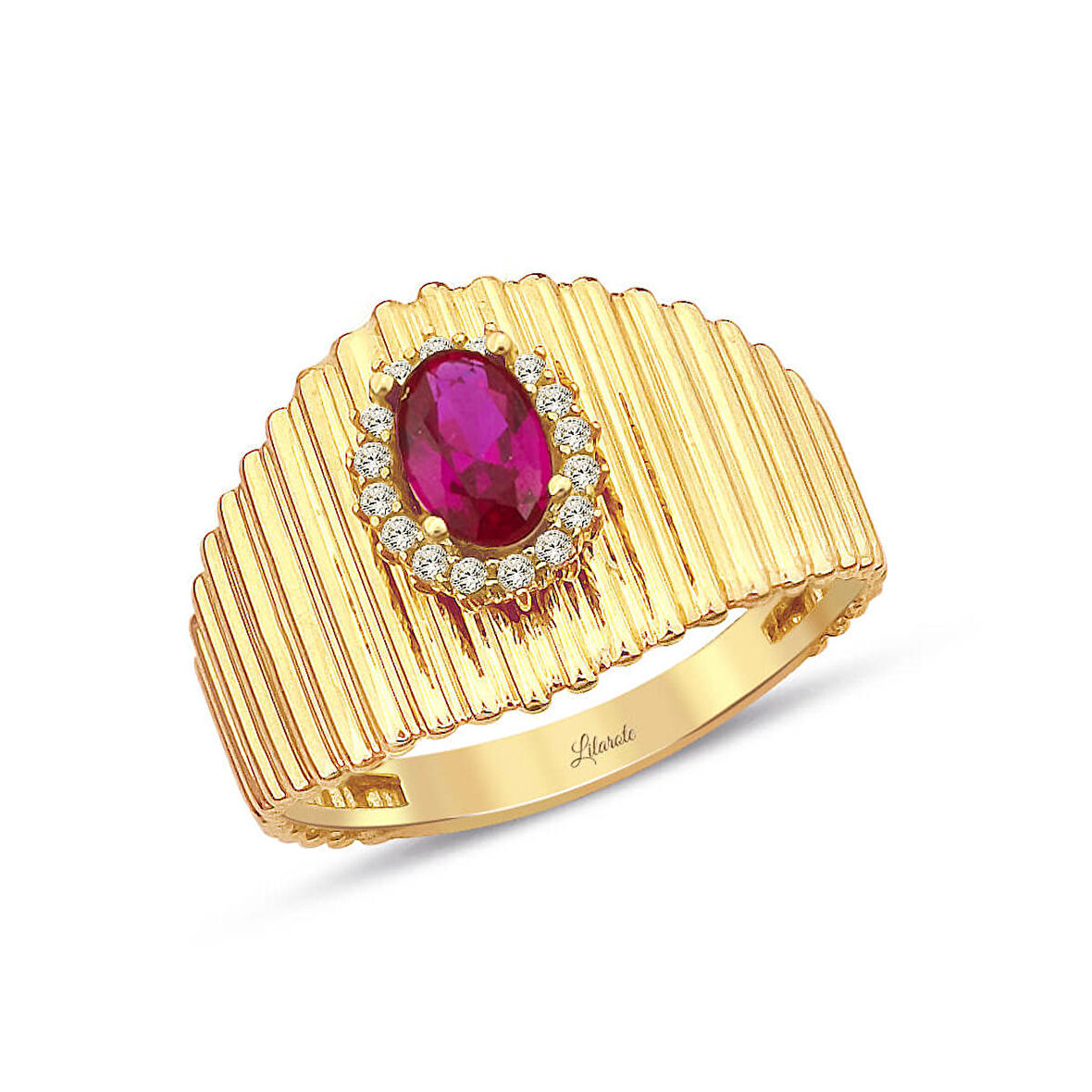 Kırmızı Taşlı Altın Tasarım Yüzük