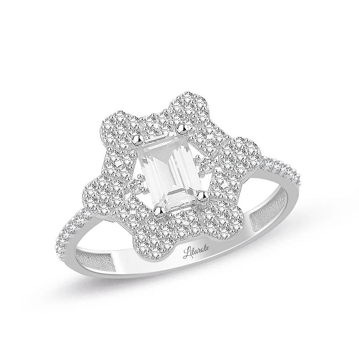 Baget Taşlı Fantezi Beyaz Altın Yüzük