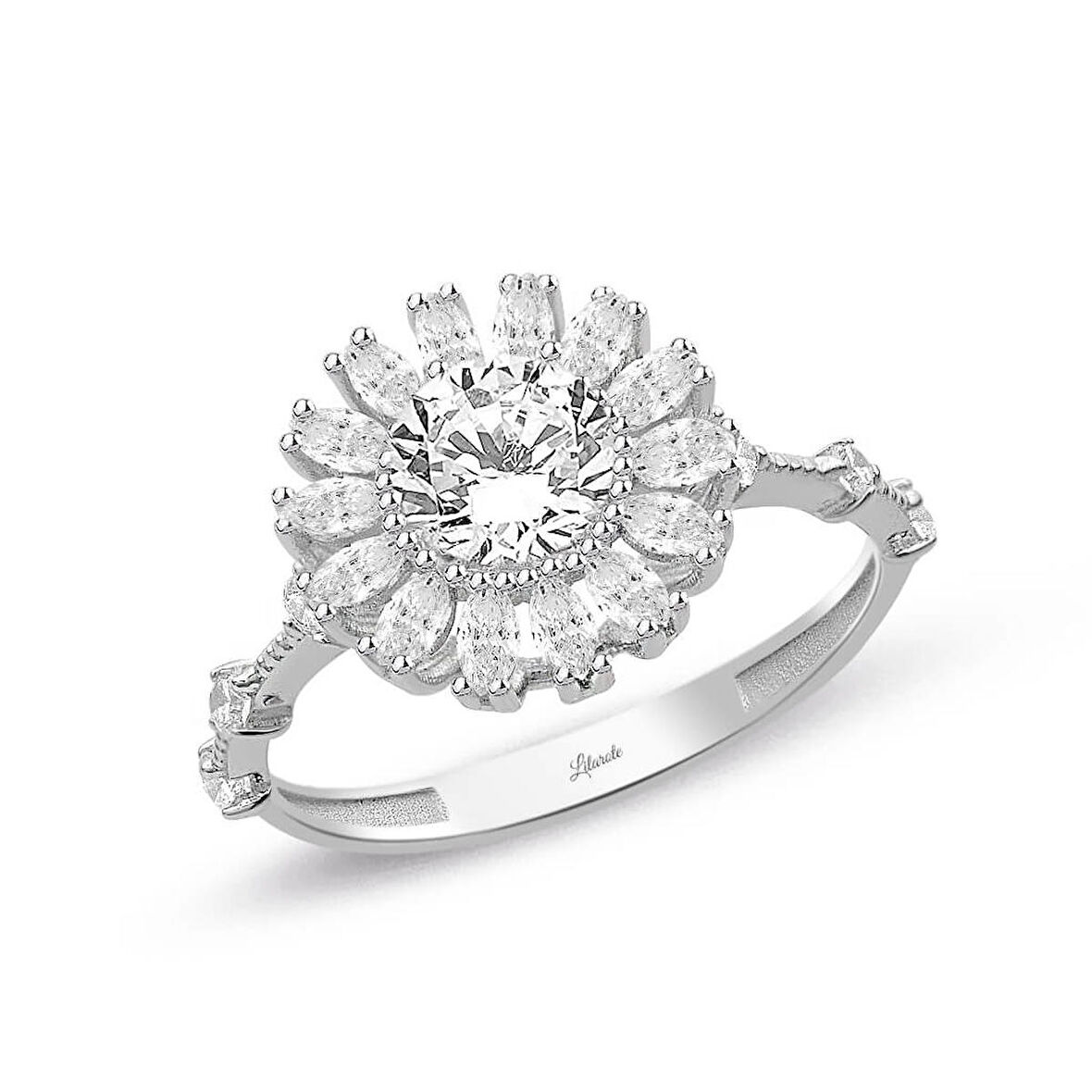 Markiz Taşlı Beyaz Altın Yüzük