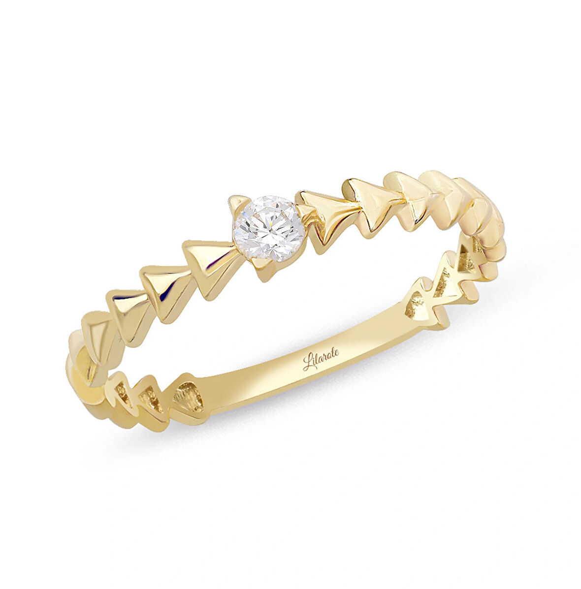 Üçgen Motifli Trend Tektaş Altın Yüzük