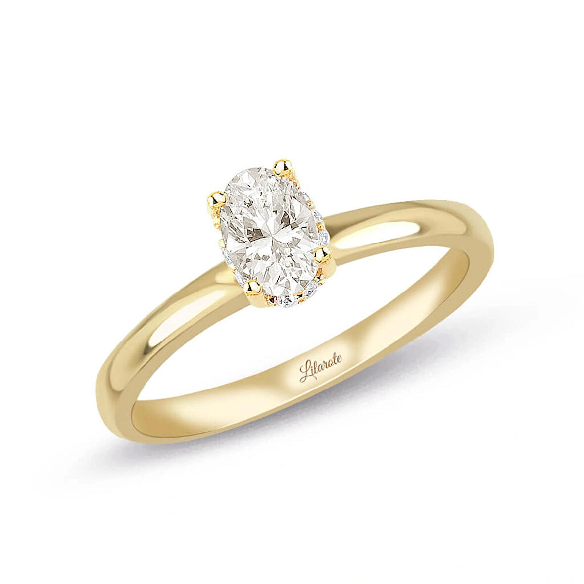 Oval Taşlı Tektaş Altın Yüzük