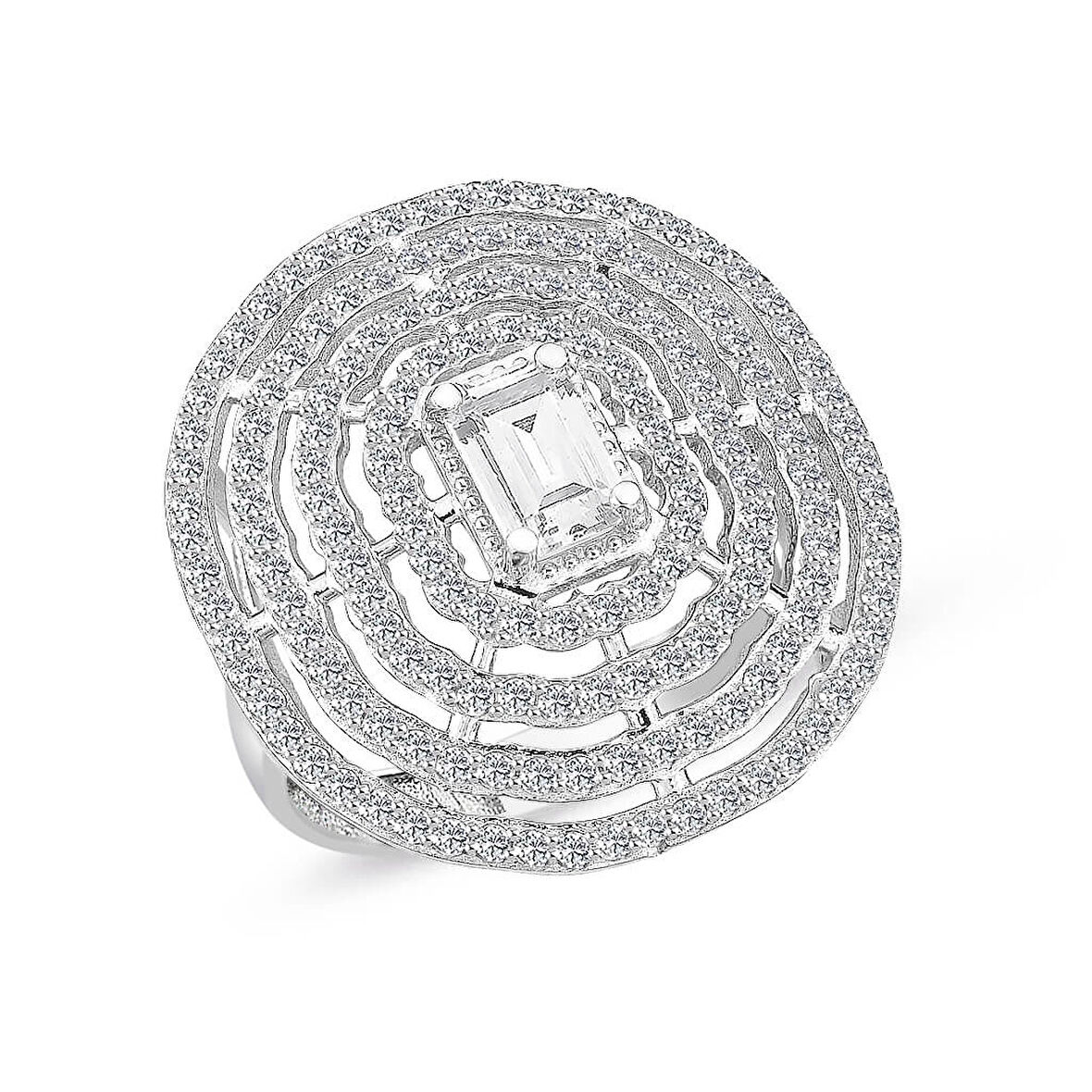 Yuvarlak Motifli Taşlı Dört Sıra Baget Altın Yüzük