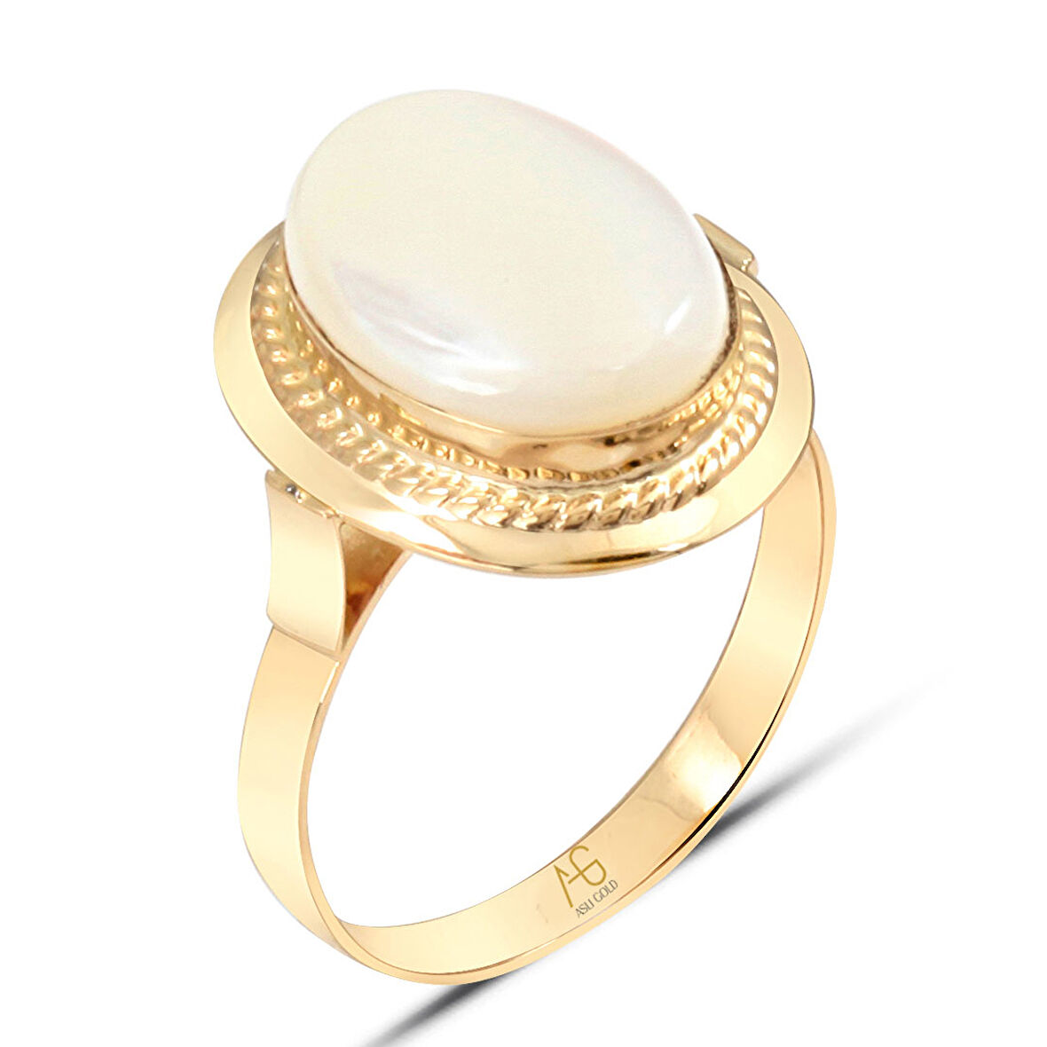 Büyük Boy Ay Taşlı Altın Nostalji Yüzük (YZK0030)