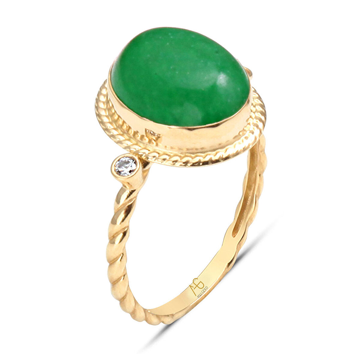 Yeşil Taşlı Altın Nostalji Yüzük (YZK0035)