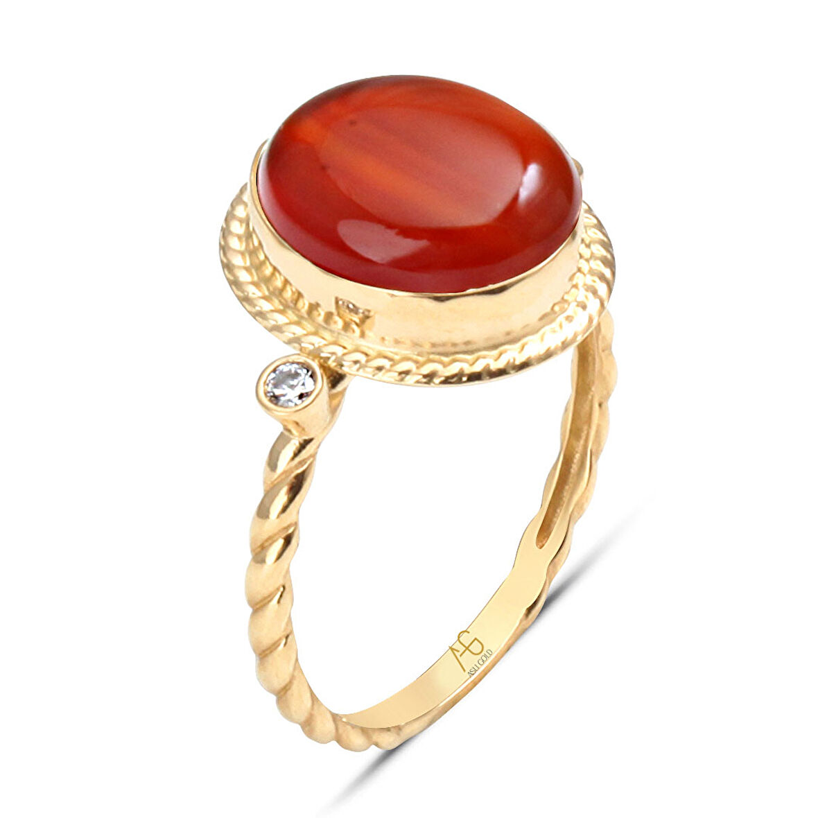 Burgu Kol Altın Akik Taşlı Nostalji Yüzük (YZK0037)