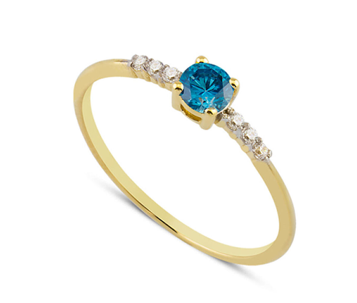 14 Ayar Altın Mavi Yan Taşlı Yüzük YZK007B