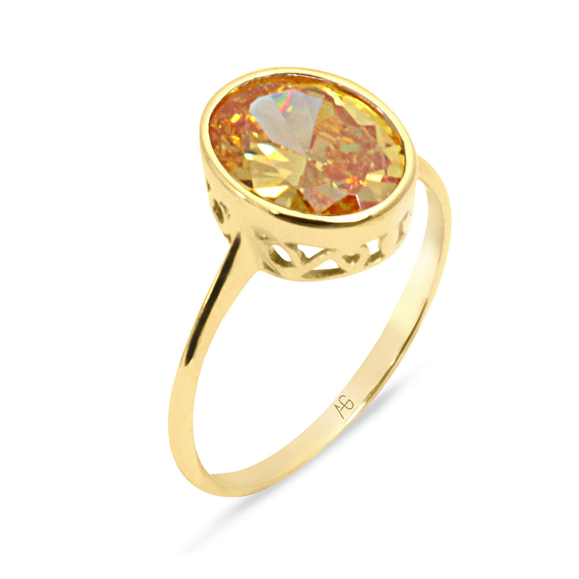 Citrine Taşlı Altın Yüzük (YZK0114)