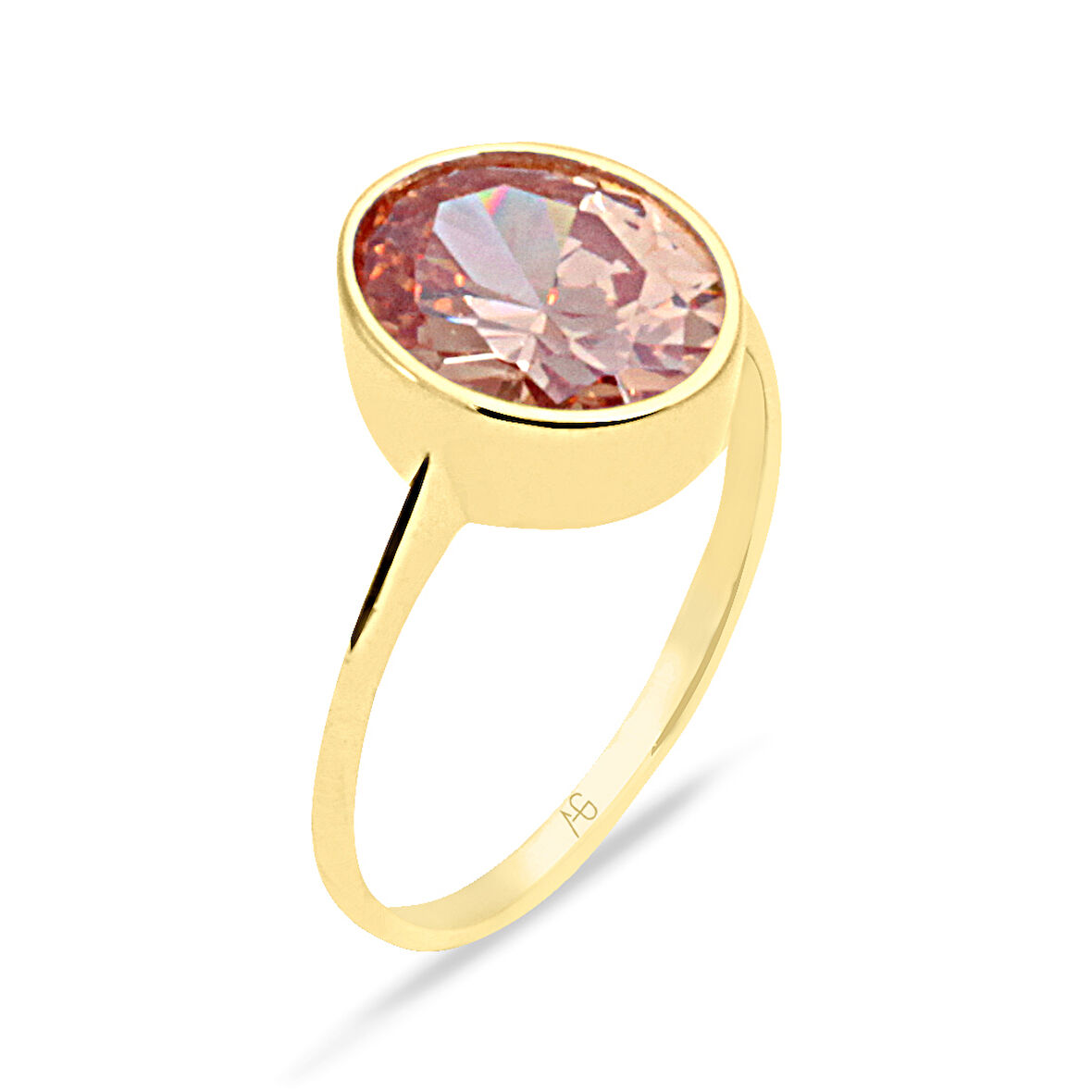 Şampanya Renk Taşlı Altın Yüzük (YZK0115)