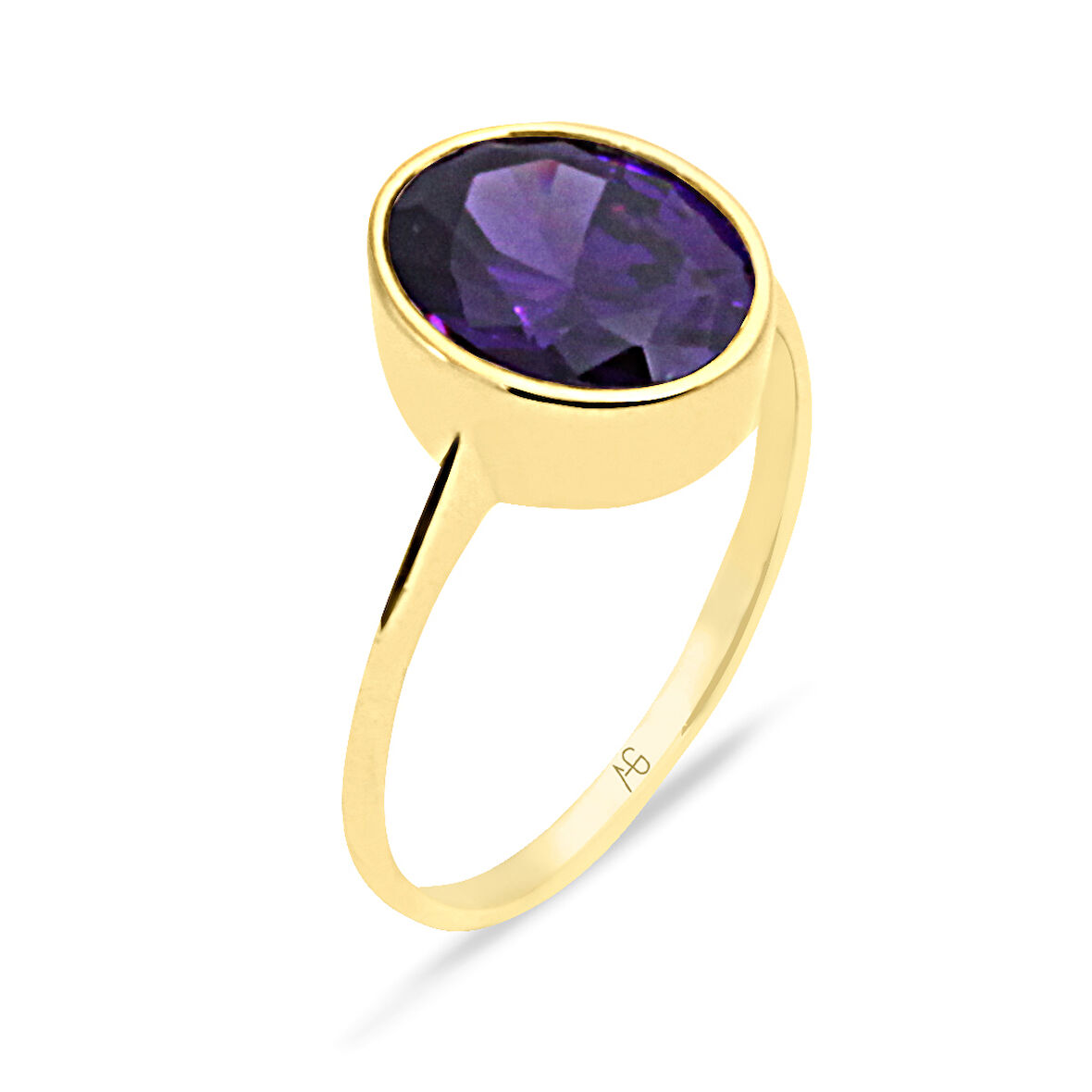 Altın Ametist (Mor) Taşlı Spor Yüzük (YZK0118)