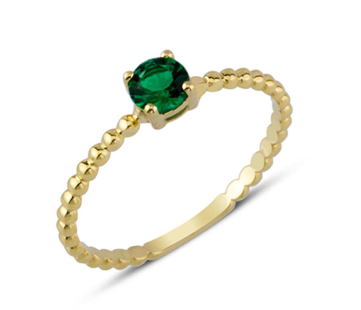 14 Ayar Altın Yeşil Yuvarlak Taşlı Yüzük YZK011A