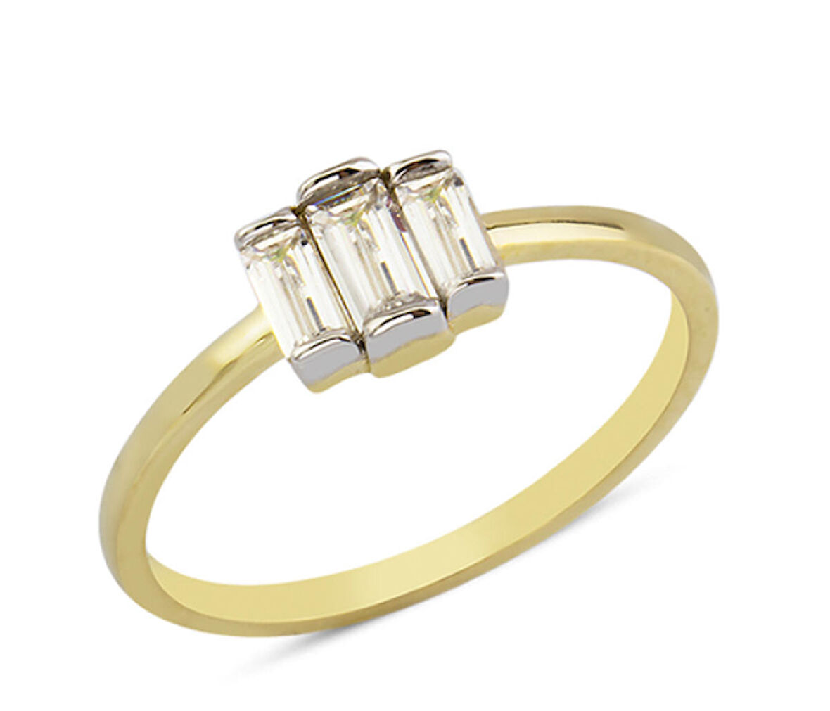 14 Ayar Altın Üç Baget Taşlı Yüzük YZK012