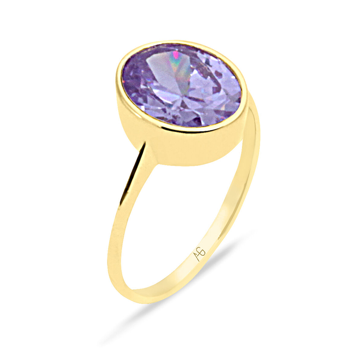 Lila Taşlı Altın Spor Yüzük (YZK0122)