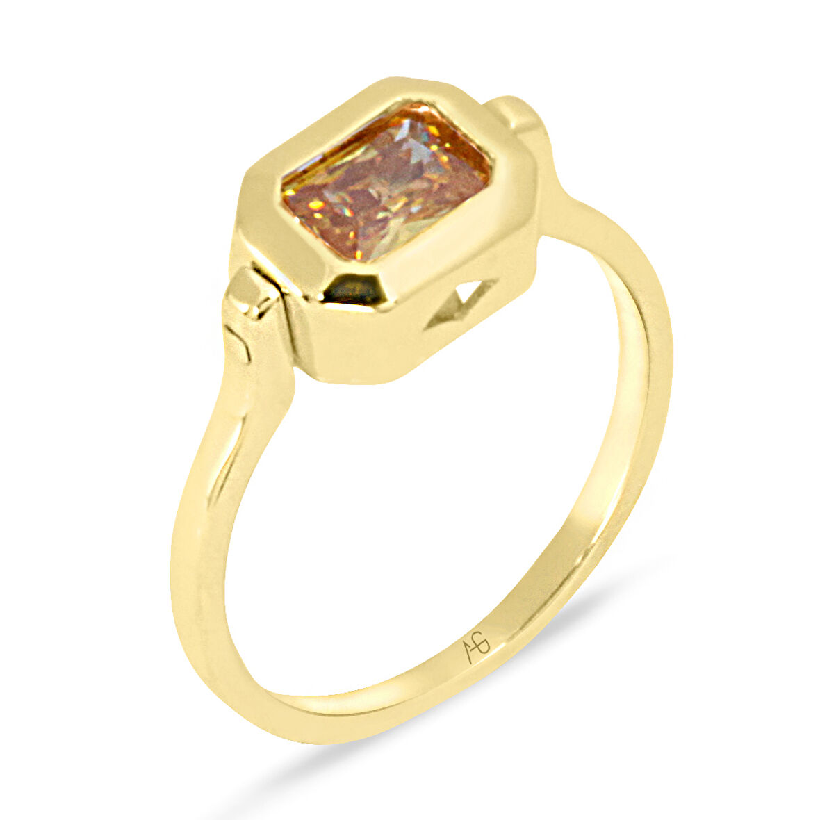 Altın Citrine Baget Taşlı Spor Yüzük (YZK0127)