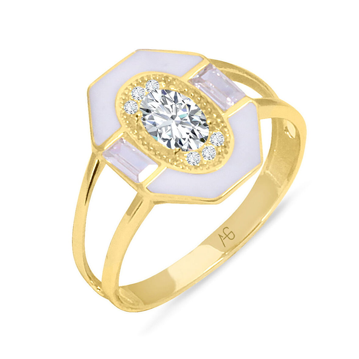 Mine Detaylı Altın Baget Yüzük (YZK0146)