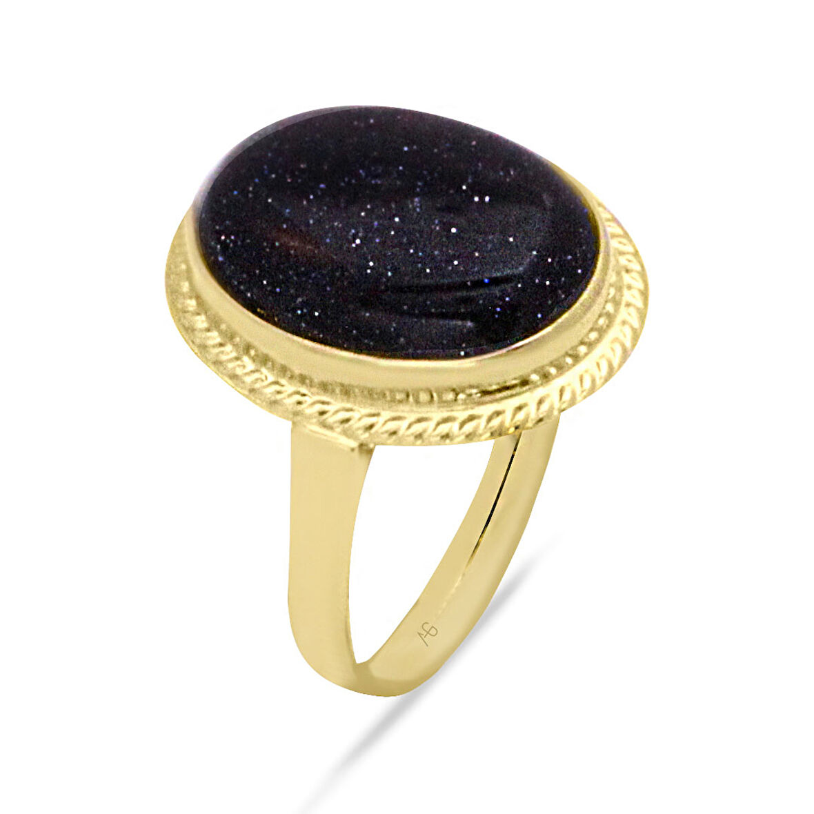 Altın 14 Ayar Simli Onix Taşlı Nostalji Yüzük (YZK0218)