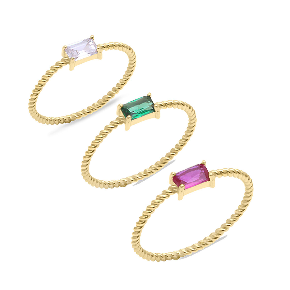 Altın  Taşlı Kombin Baget Yüzük (YZK0238)