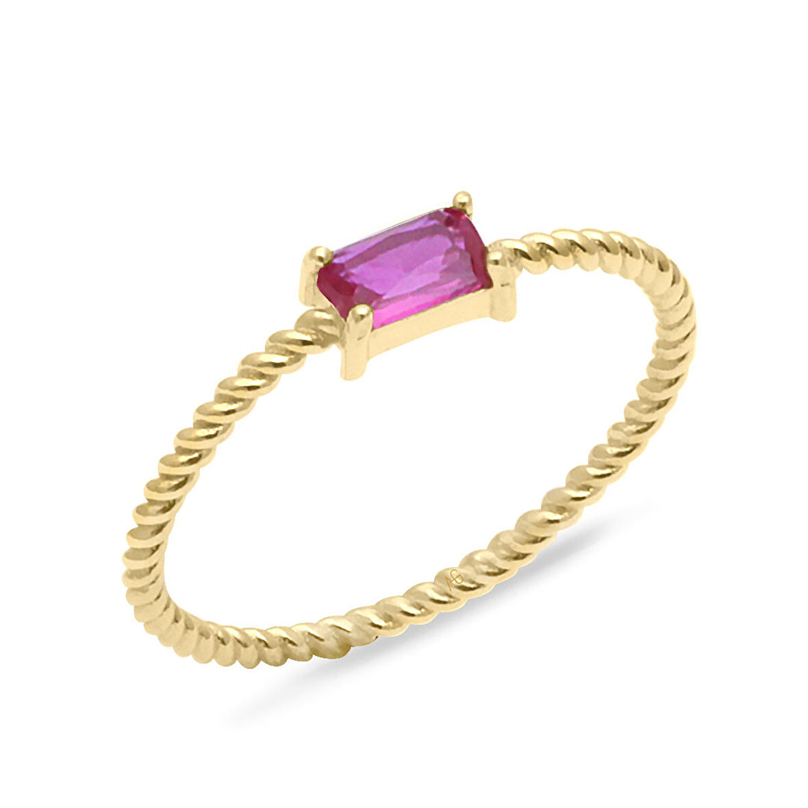 Altın Kırmızı Baget Taşlı Spor Yüzük (YZK0239)