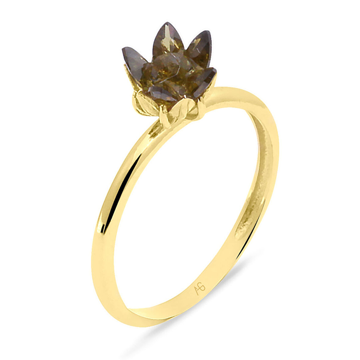 Yağ Yeşili Renk Taşlı Altın Lotus Çiçek Yüzük (YZK0251)