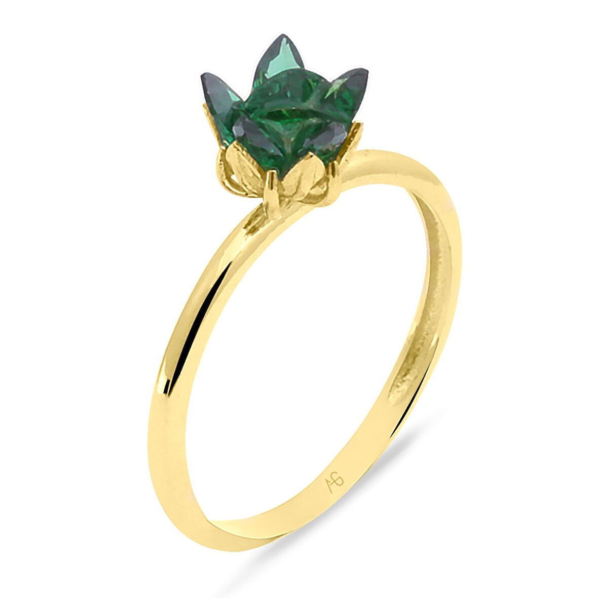 Altın Yeşil Taşlı Lotus Çiçeği Yüzük (YZK0252)