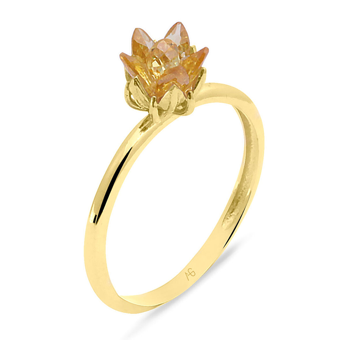 Sarı Taşlı Altın Lotus Çiçeği Yüzük (YZK0254)