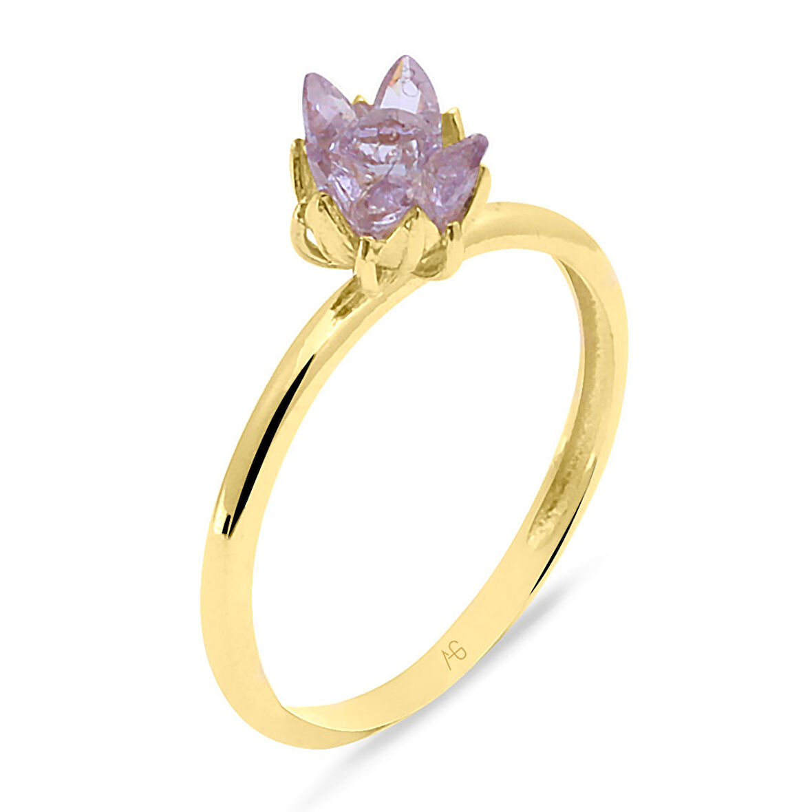 Lila Taşlı Altın Lotus Çiçeği Yüzük (YZK0256)