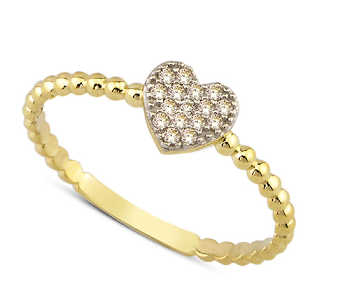 14 Ayar Altın Kalp Taşlı Yüzük YZK034