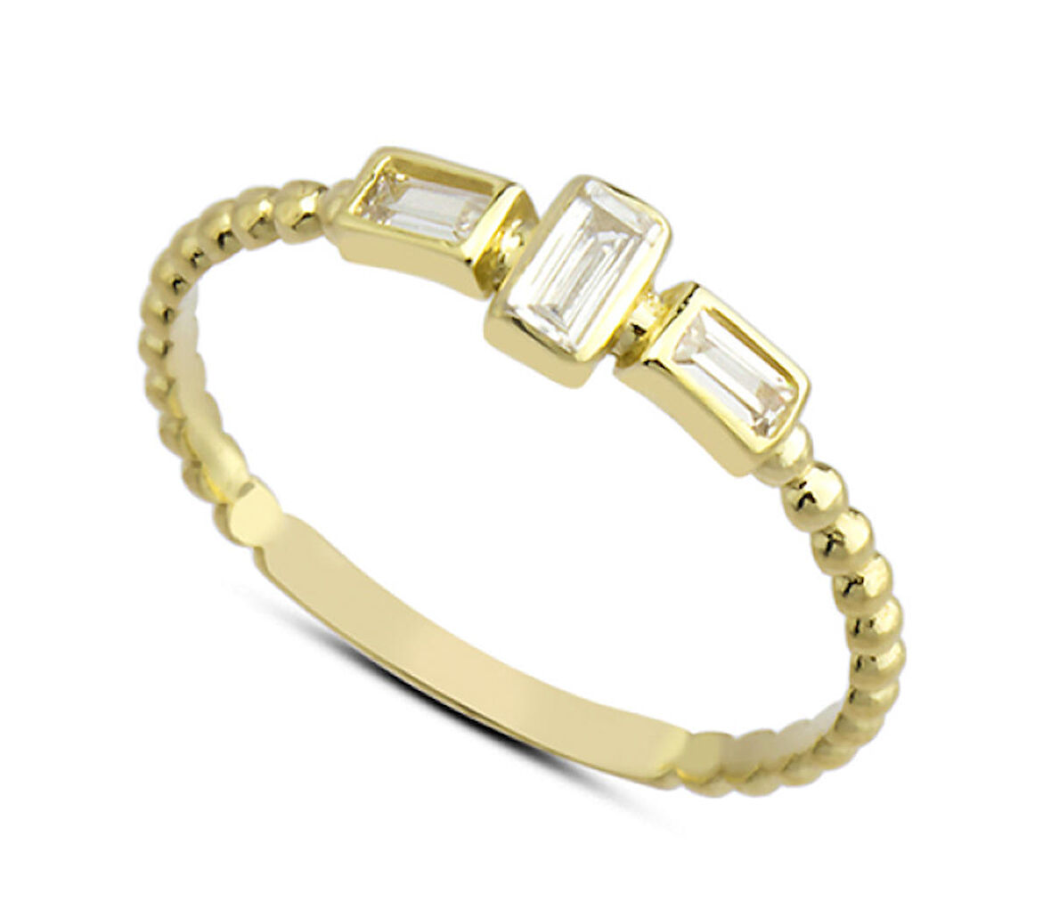 14 Ayar Altın Üç Baget Taşlı Yüzük YZK042