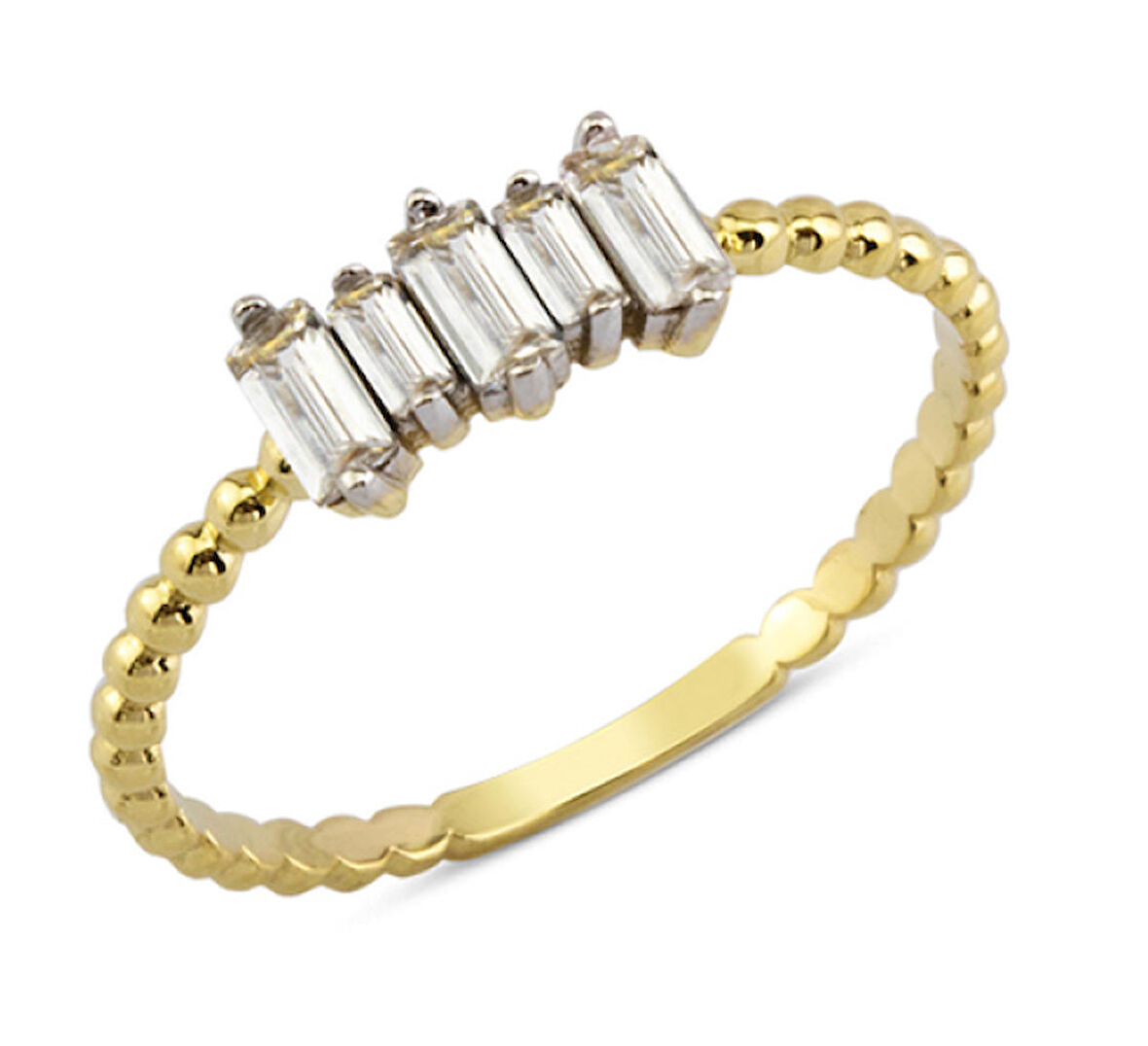 14 Ayar Altın Beş Baget Taşlı Yüzük YZK045