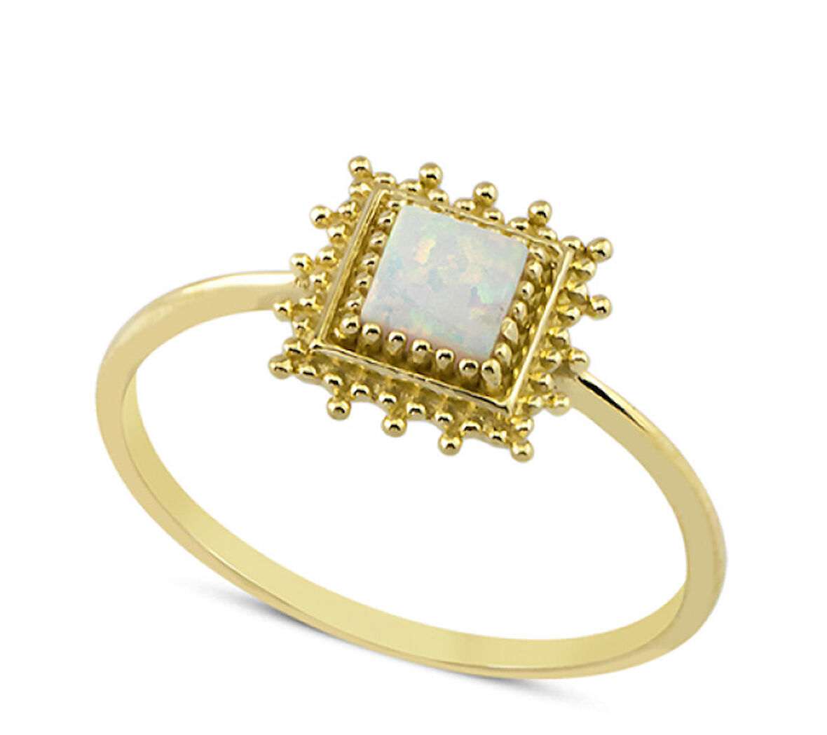 Harem Altın 14 Ayar Altın Beyaz Kare Taşlı Yüzük YZK053