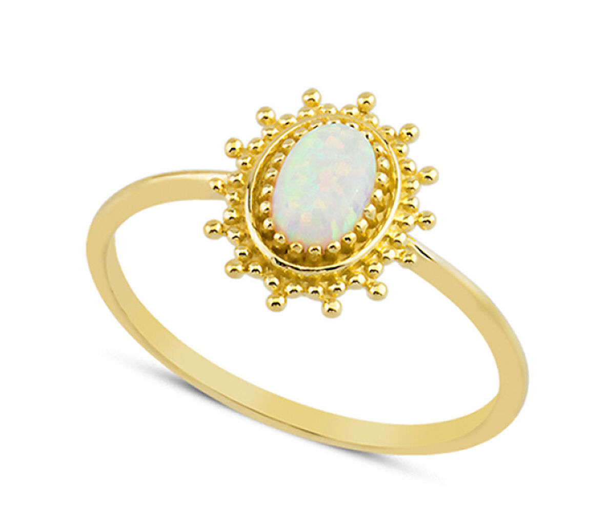 14 Ayar Altın Oval Beyaz Taşlı Yüzük YZK056B