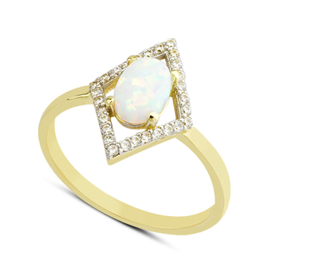 14 Ayar Altın Beyaz Taşlı Dörtgen Yüzük YZK061A