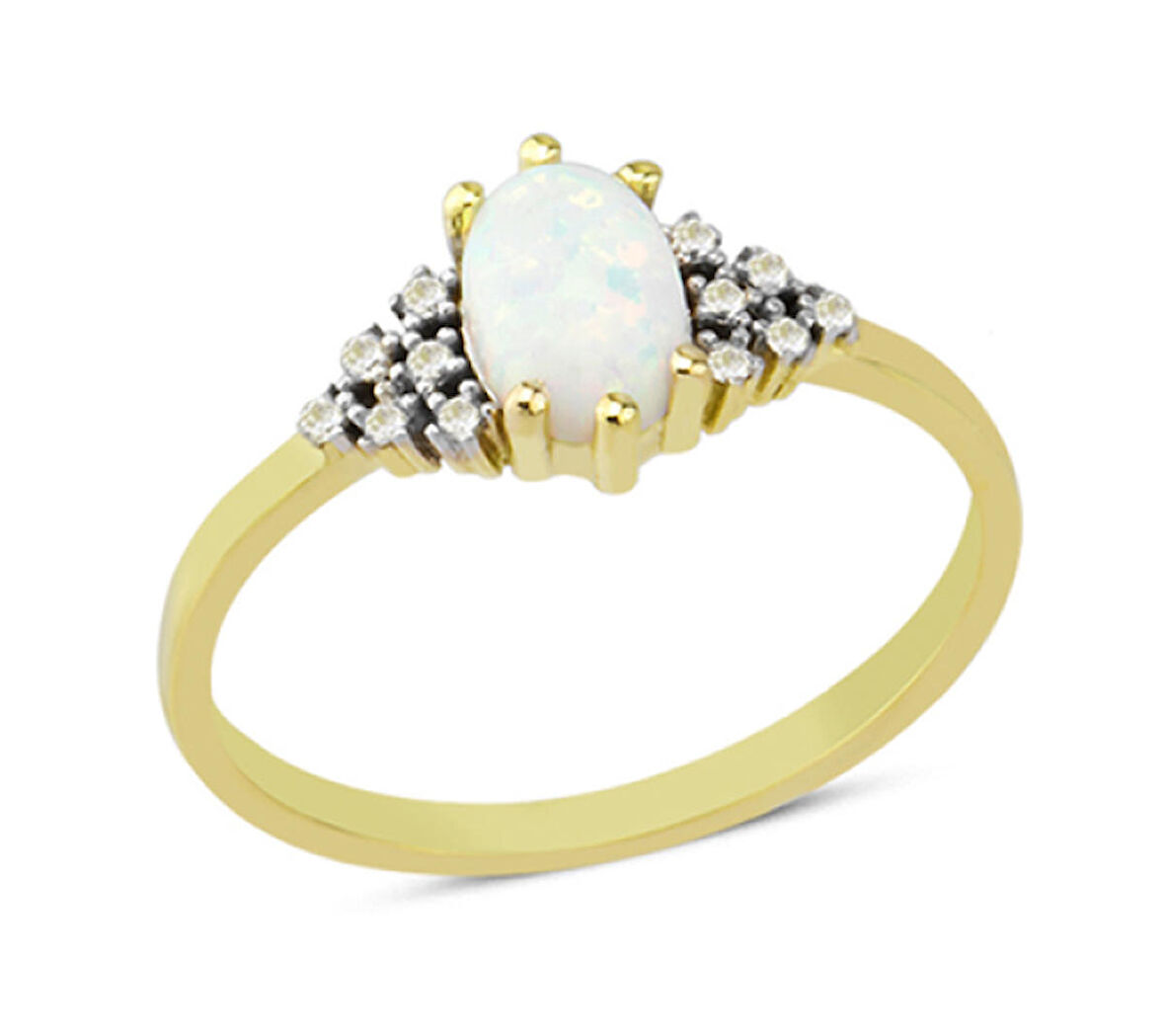 14 Ayar Altın Beyaz Oval Taşlı Yüzük YZK063A