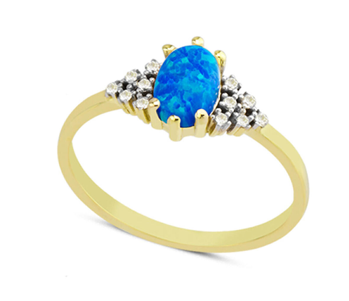 Harem Altın 14 Ayar Altın Mavi Oval Taşlı Yüzük YZK063B
