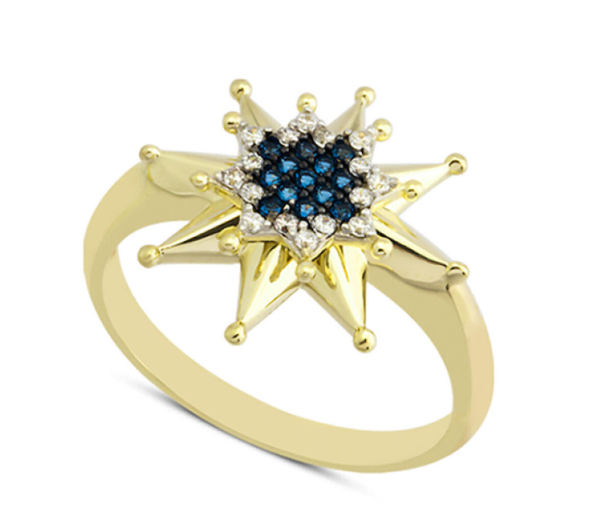 14 Ayar Altın Siyah Taşlı Yıldız Model Yüzük YZK066A