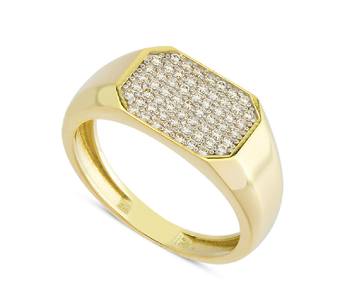 14 Ayar Altın Beyaz Pave Taşlı Sekizgen Yüzük YZK073A