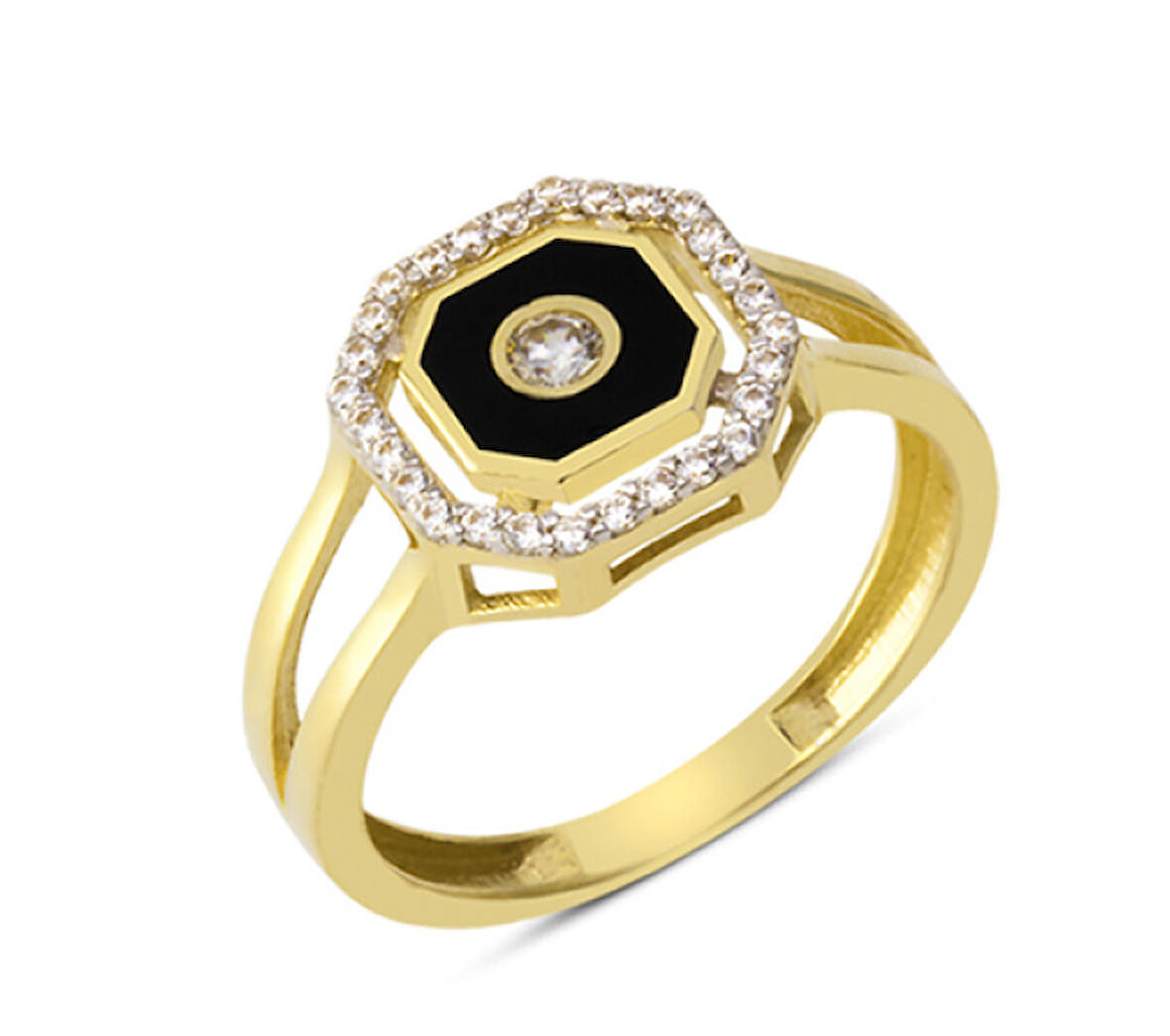 14 Ayar Altın Siyah Mineli Yüzük YZK074A