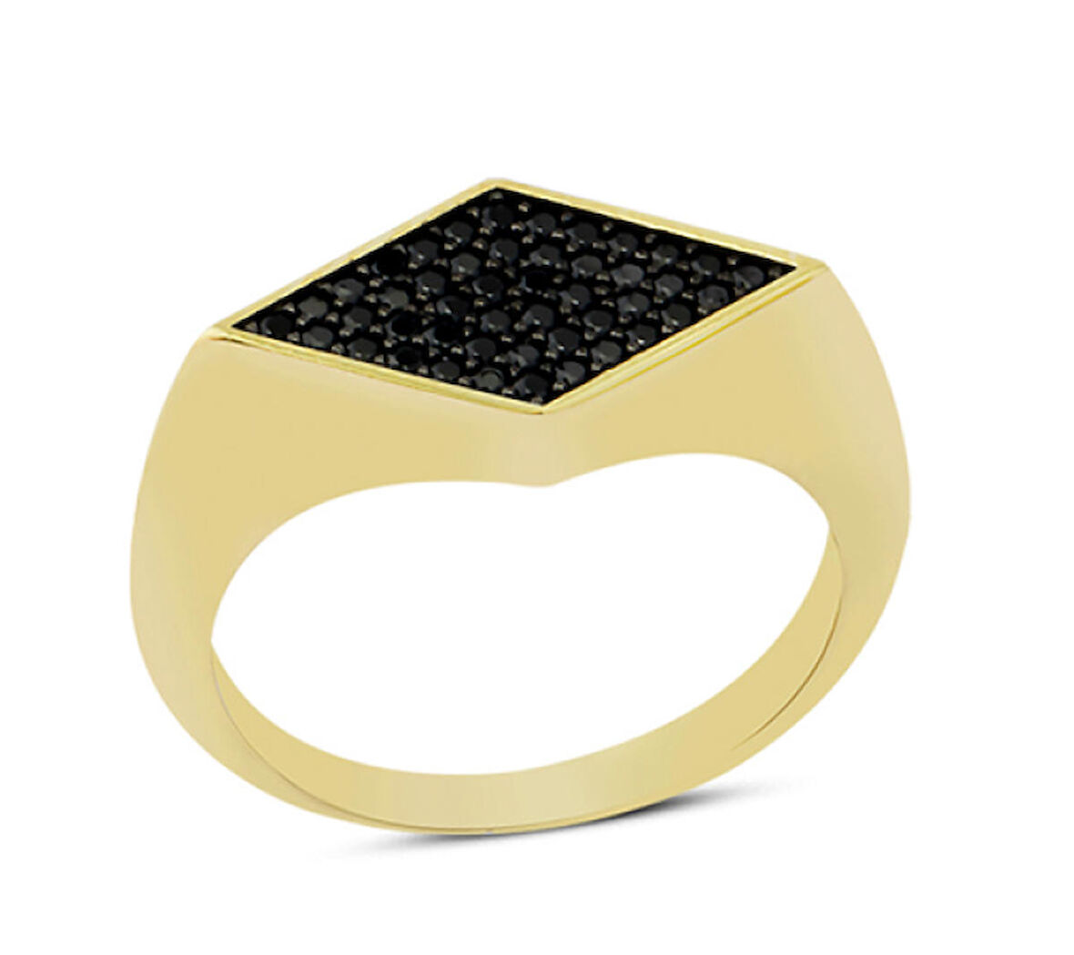 14 Ayar Altın Pave Taşlı Siyah Dörtgen Yüzük YZK077B