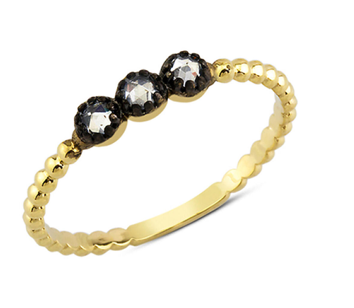 Harem Altın 14 Ayar Altın Üç Taş Minimal Yüzük YZK088