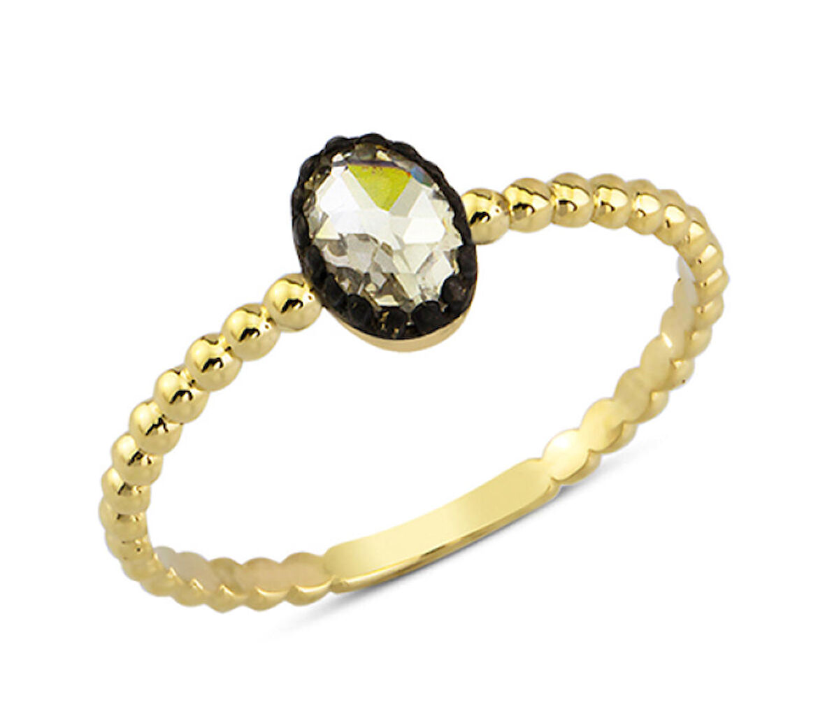 14 Ayar Altın Oval Taşlı Minimal Yüzük YZK089