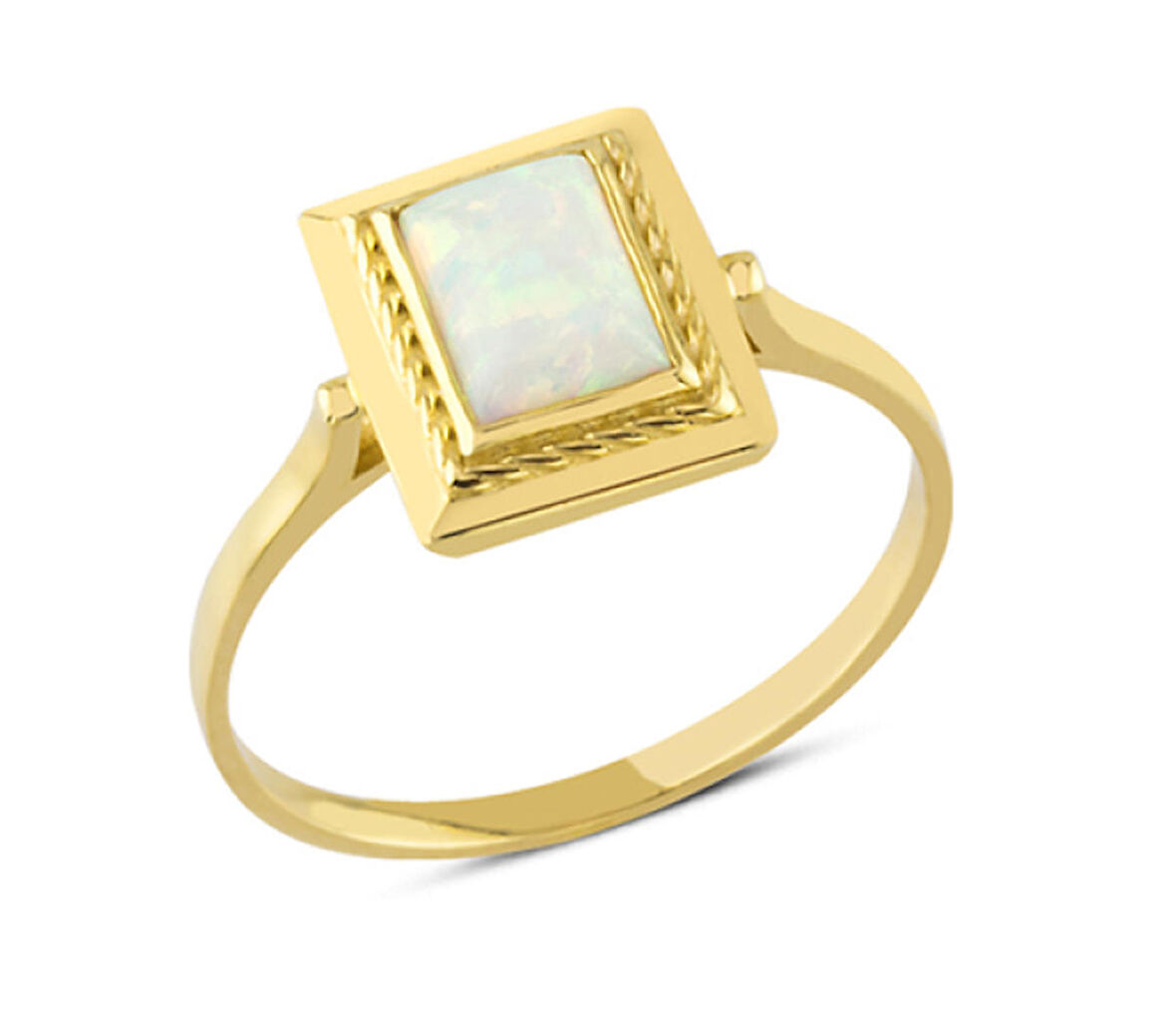 14 Ayar Beyaz Kare Taş Çerçeveli Yüzük YZK103