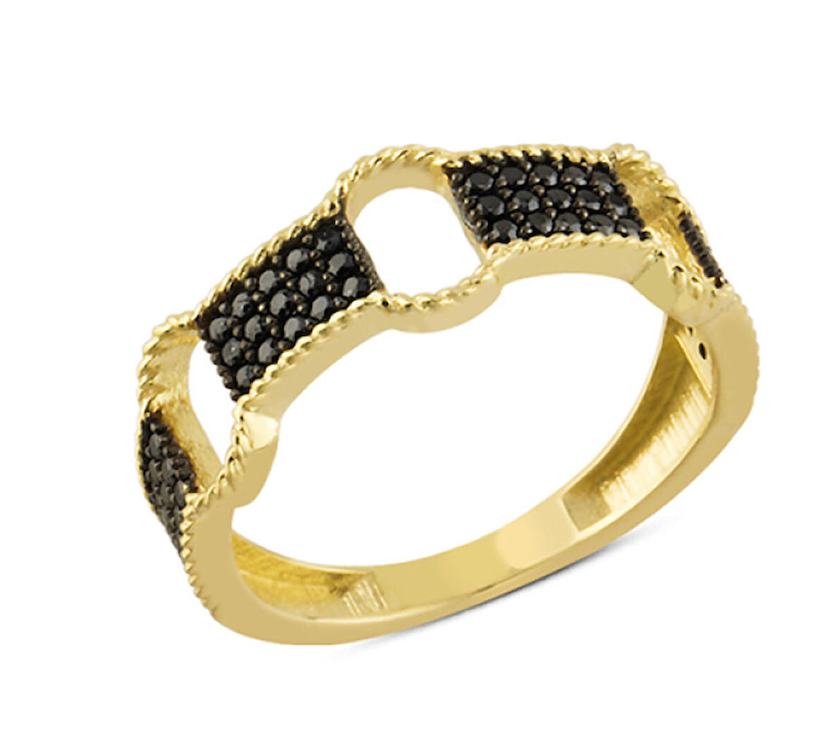 14 Ayar Altın Siyah Taşlı Boşluklu Yüzük YZK104B