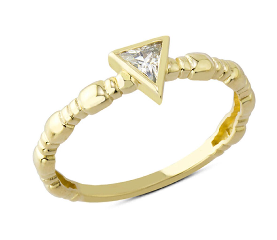 14 Ayar Altın Üçgen Taşlı Yüzük YZK118A