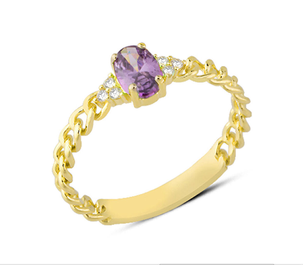 14 Ayar Altın Mor Taşlı Zincir Kollu Yüzük YZK125B