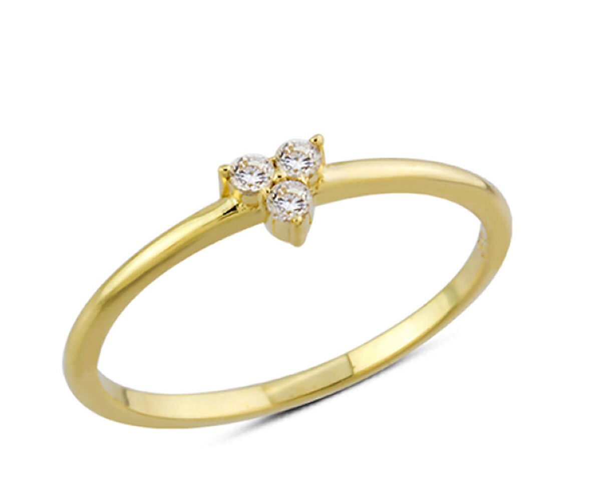 14 Ayar Altın Üçtaş Yüzük YZK161