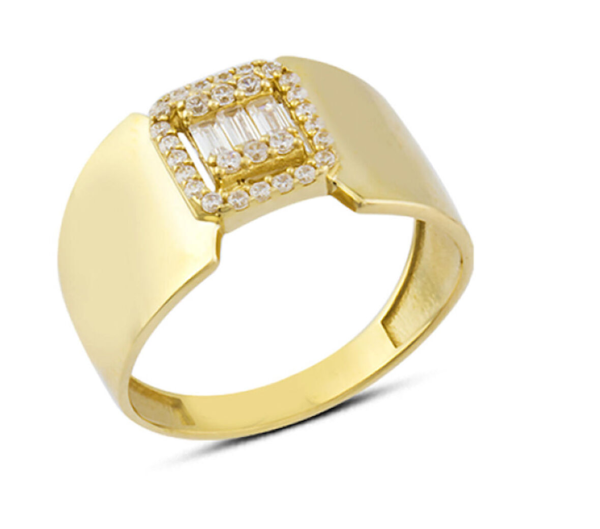 14 Ayar Altın Baget Taşlı Kalın Yüzük YZK171