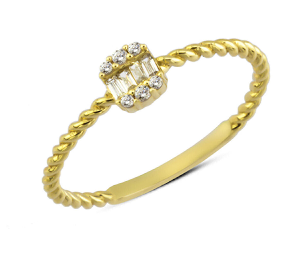 14 Ayar Altın Baget Taşlı Halat Kollu Yüzük YZK202